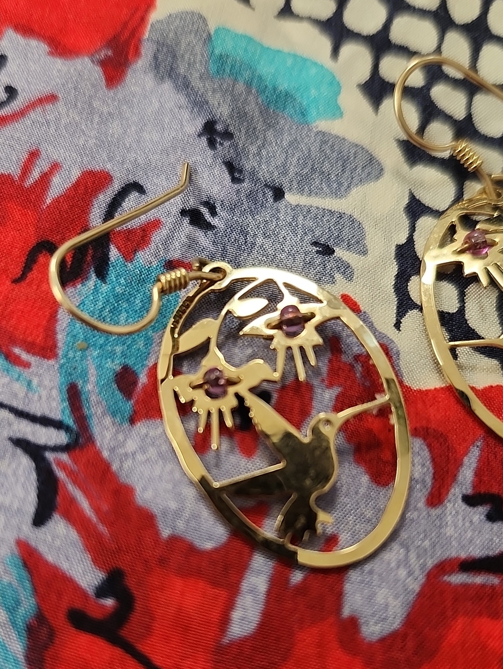 Wild Bryde Vintage 14k Gold Plated Hummingbird Filigree Dangle Earrings - Picture 3 of 4